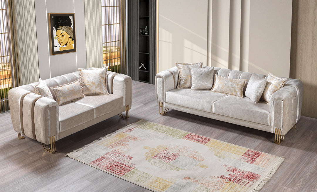 Santana Ivory Velvet Sofa 89" &amp; Loveseat 69"
