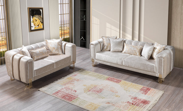 Santana Ivory Velvet Sofa 89" &amp; Loveseat 69"
