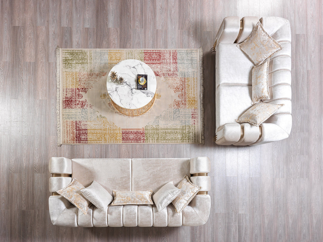 Santana Ivory Velvet Sofa 89" &amp; Loveseat 69"