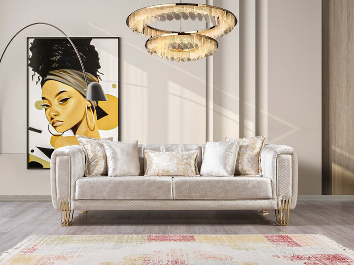 Santana Ivory Velvet Sofa 89" &amp; Loveseat 69"