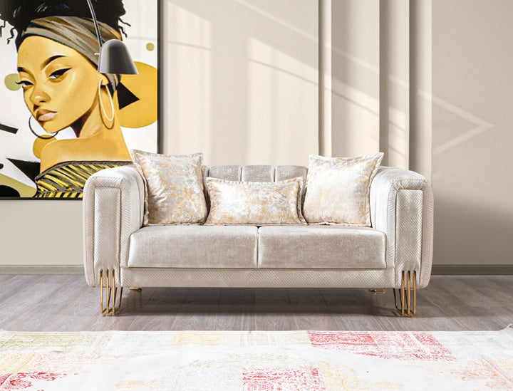 Santana Ivory Velvet Sofa 89" &amp; Loveseat 69"