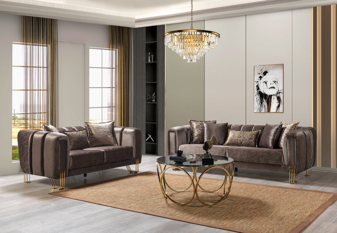 Santana Coffee Velvet Sofa 89" &amp; Loveseat 69"
