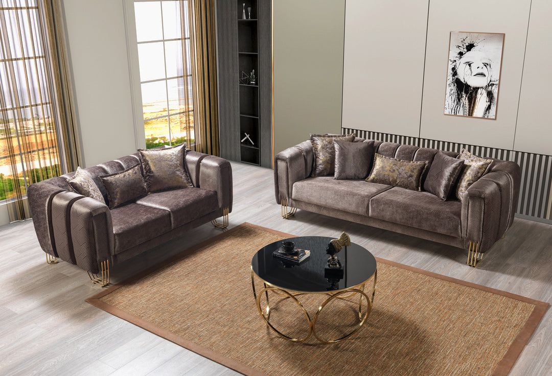 Santana Coffee Velvet Sofa 89" &amp; Loveseat 69"