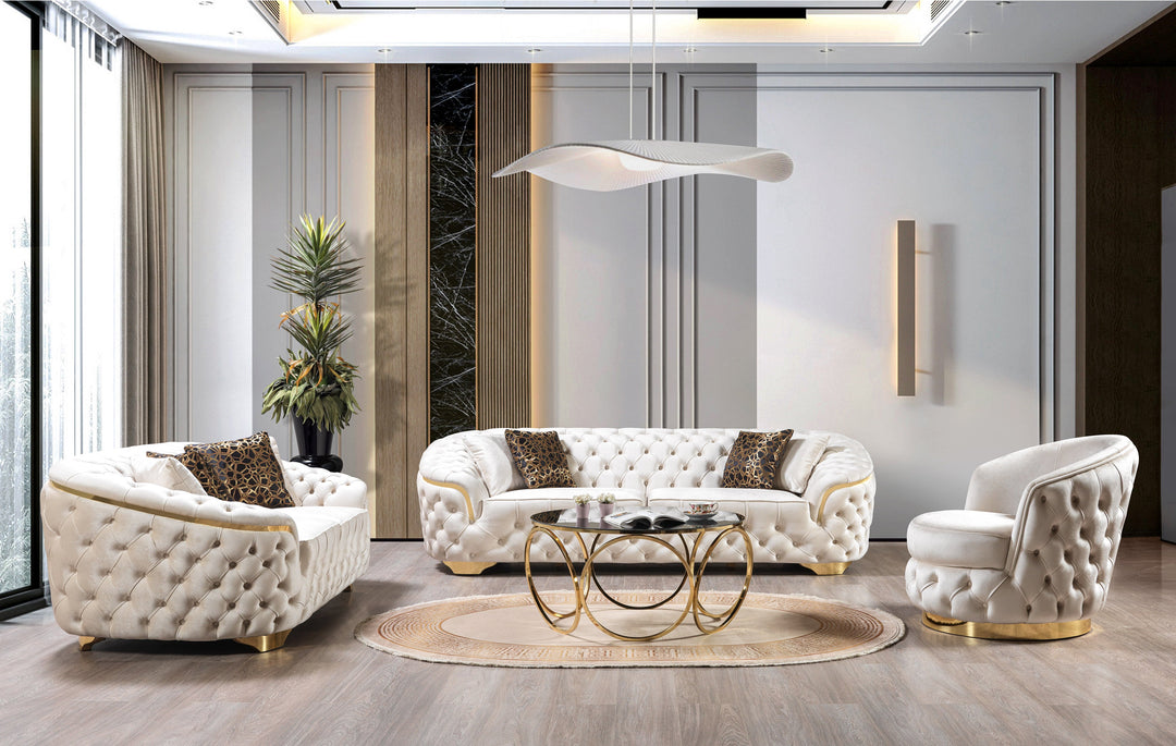 Lupino Ivory Velvet Sofa 98" &amp; Loveseat 79"