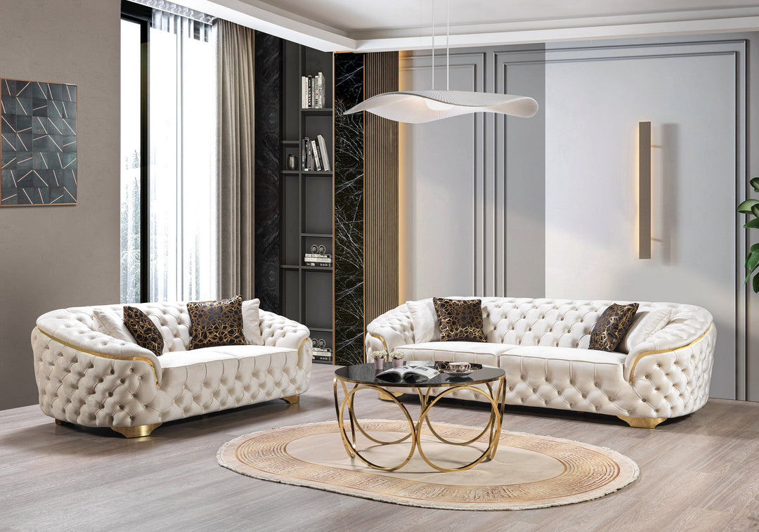 Lupino Ivory Velvet Sofa 98" &amp; Loveseat 79"