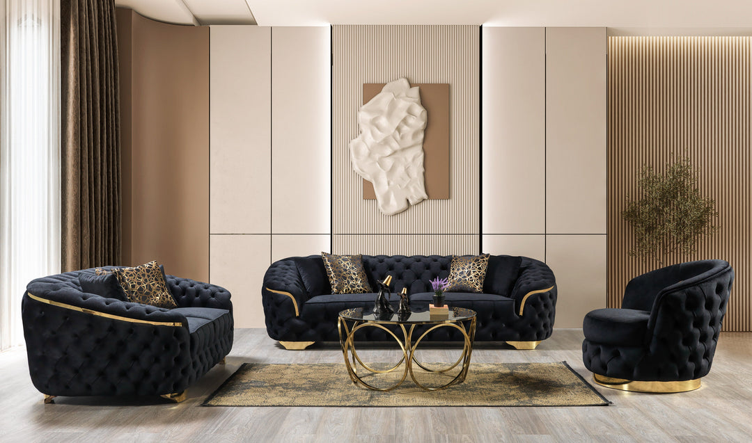 Lupino Black Velvet Sofa 98" &amp; Loveseat 79"