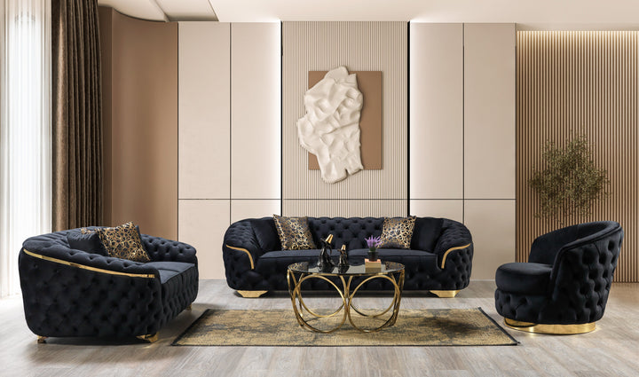 Lupino Black Velvet Sofa 98" &amp; Loveseat 79"