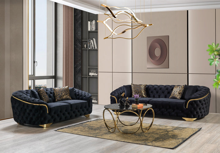 Lupino Black Velvet Sofa 98" &amp; Loveseat 79"