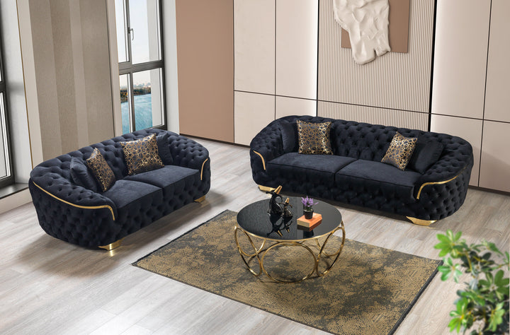 Lupino Black Velvet Sofa 98" &amp; Loveseat 79"
