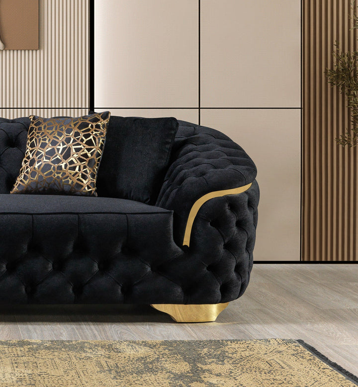 Lupino Black Velvet Sofa 98" &amp; Loveseat 79"