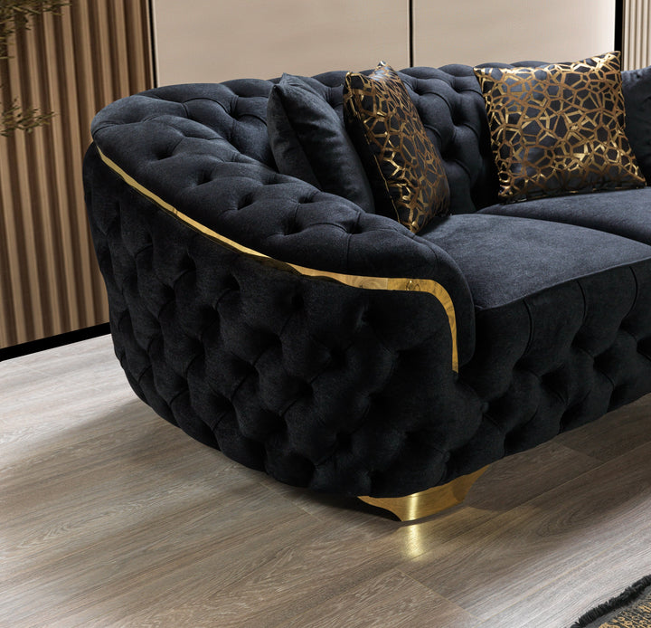 Lupino Black Velvet Sofa 98" &amp; Loveseat 79"