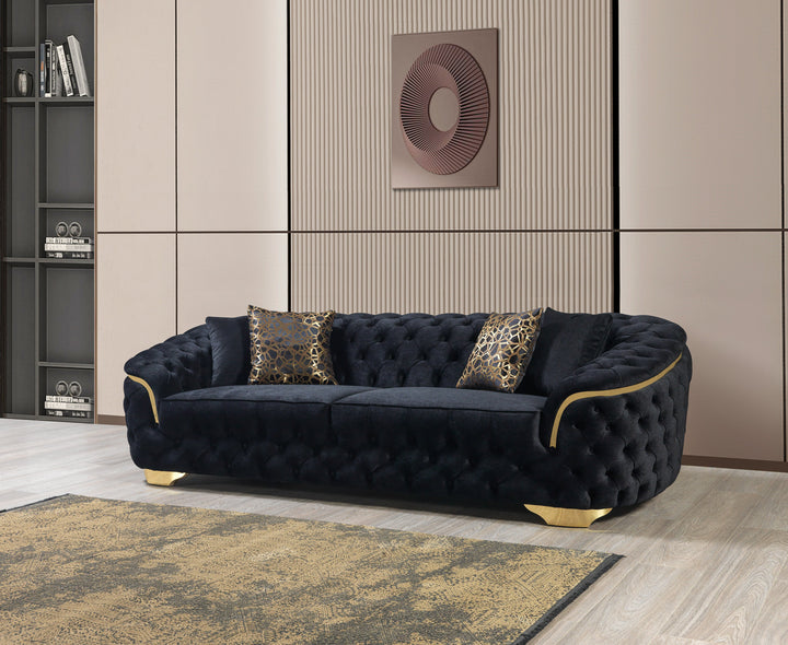 Lupino Black Velvet Sofa 98" &amp; Loveseat 79"