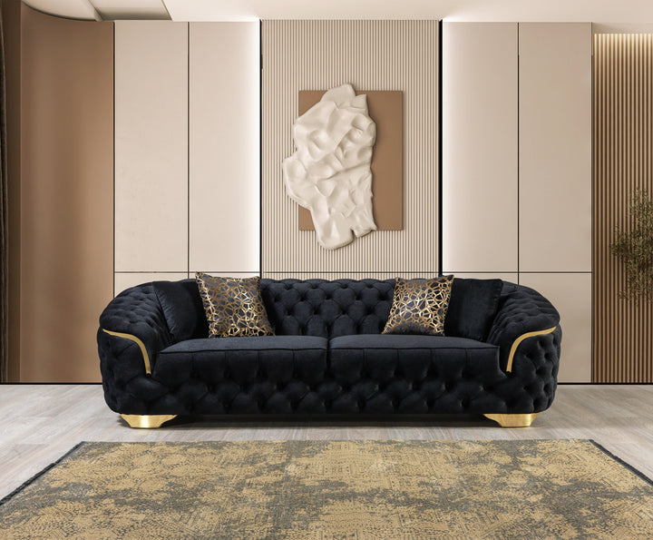 Lupino Black Velvet Sofa 98" &amp; Loveseat 79"