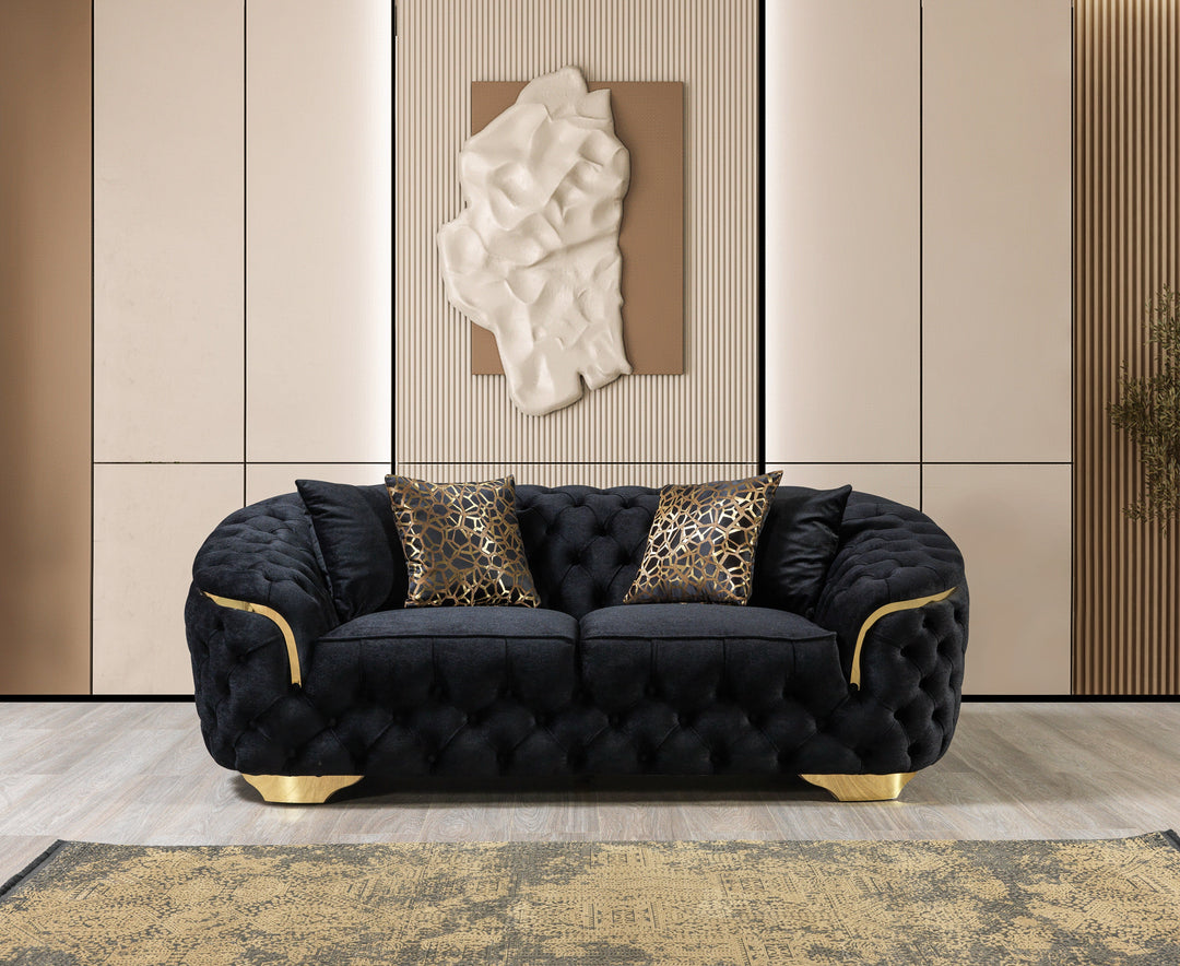 Lupino Black Velvet Sofa 98" &amp; Loveseat 79"