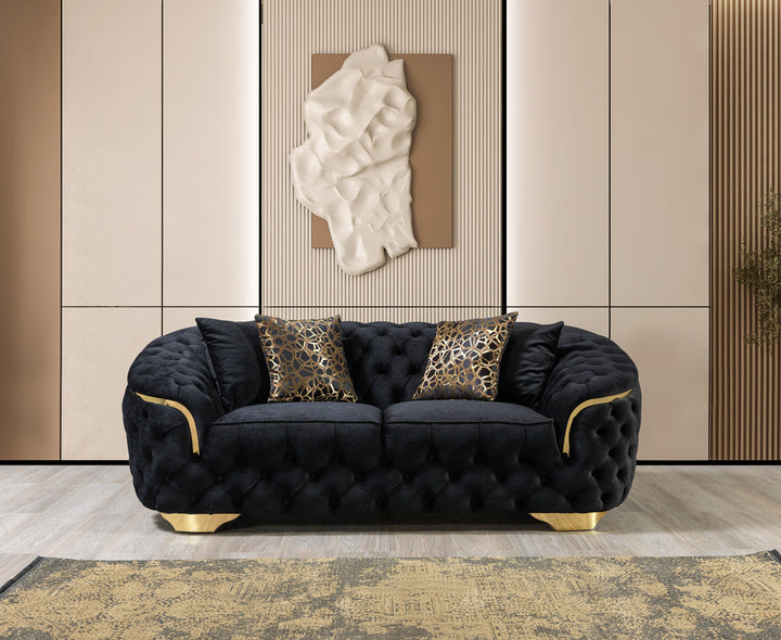 Lupino Black Velvet Sofa 98" &amp; Loveseat 79"