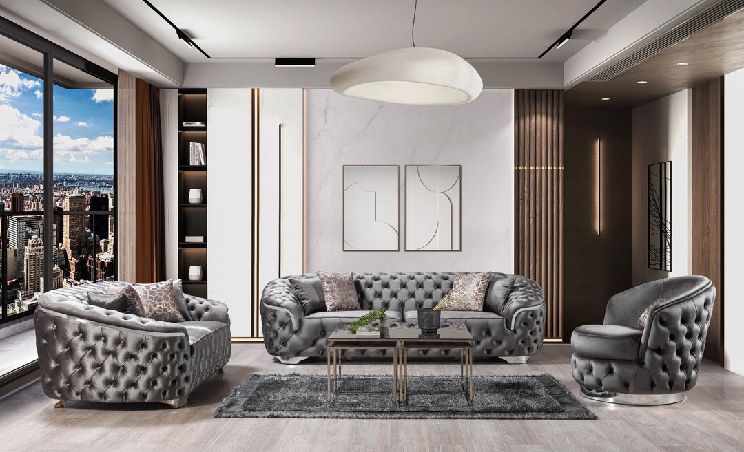 Lupino Gray Velvet Sofa 98" &amp; Loveseat 79"