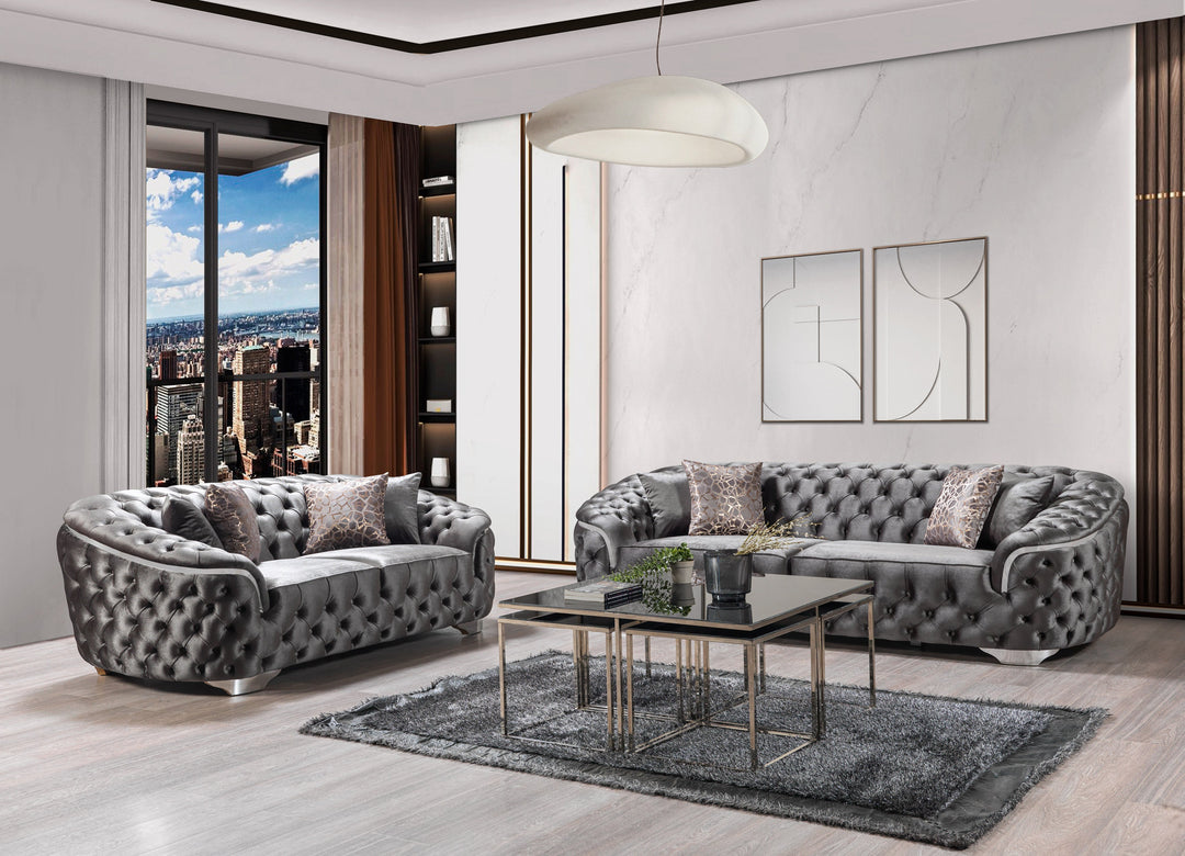 Lupino Gray Velvet Sofa 98" &amp; Loveseat 79"