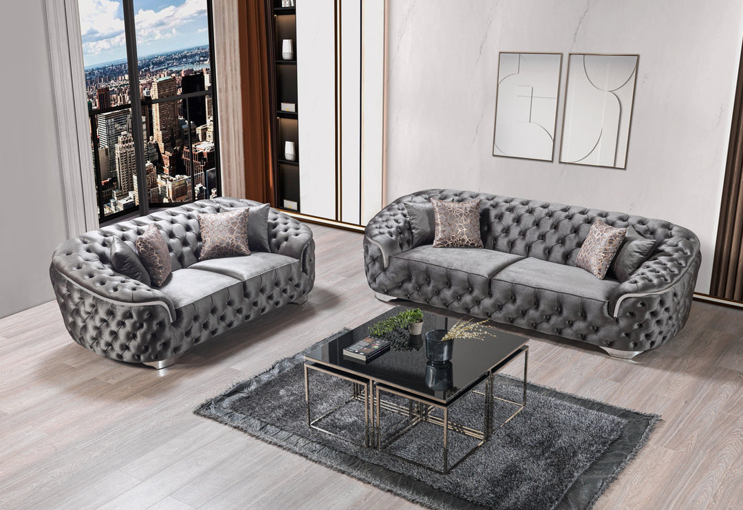 Lupino Gray Velvet Sofa 98" &amp; Loveseat 79"