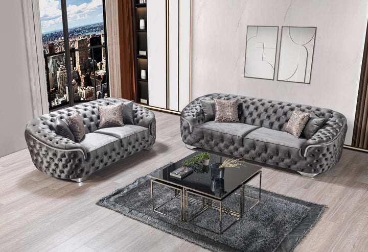 Lupino Gray Velvet Sofa 98" &amp; Loveseat 79"