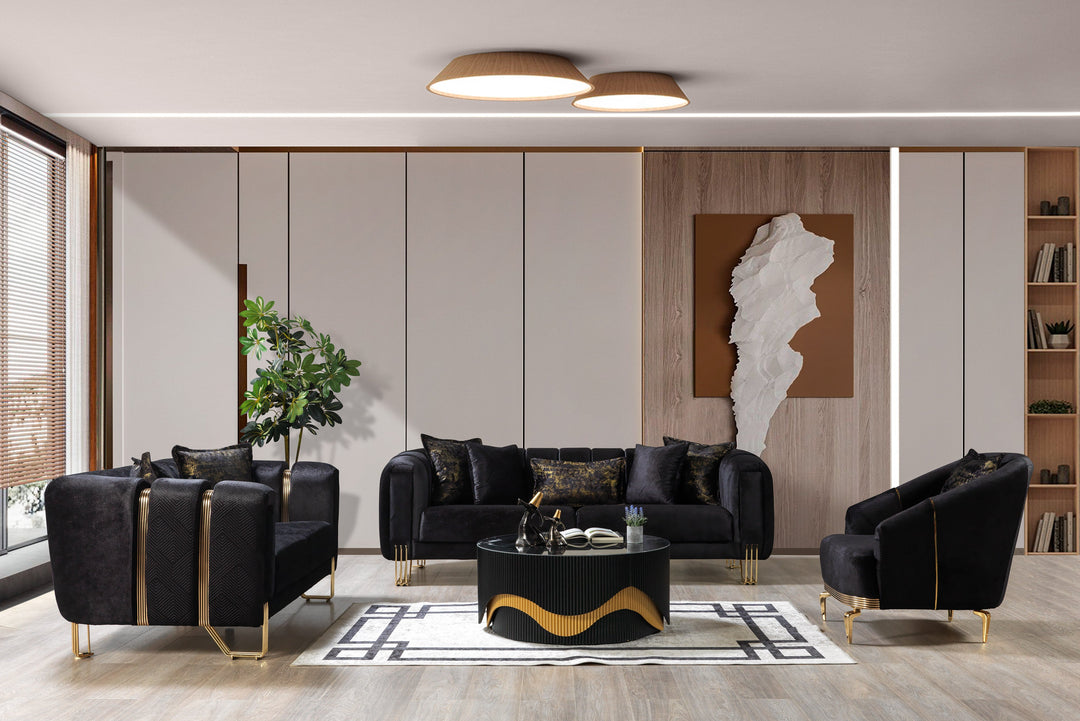 Santana Black Velvet Sofa 89" &amp; Loveseat 69"