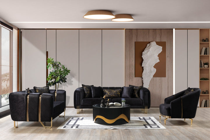 Santana Black Velvet Sofa 89" &amp; Loveseat 69"