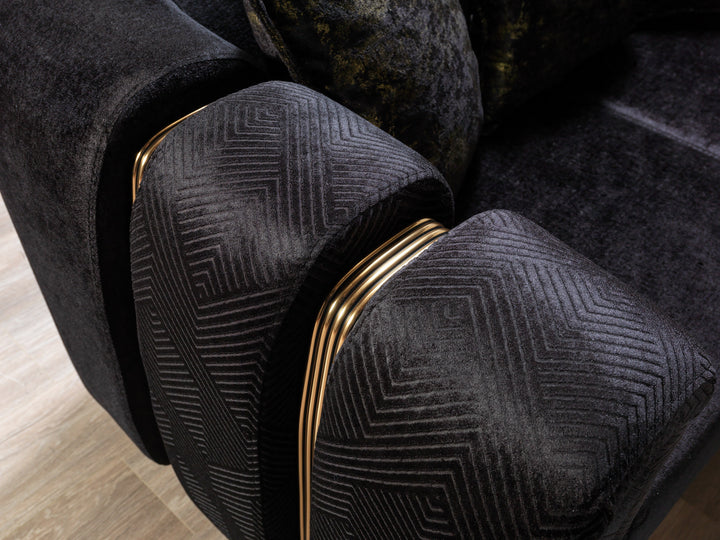 Santana Black Velvet Sofa 89" &amp; Loveseat 69"