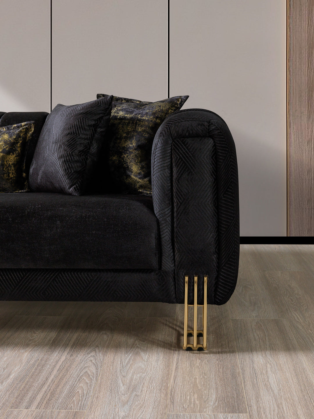 Santana Black Velvet Sofa 89" &amp; Loveseat 69"