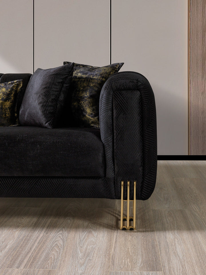 Santana Black Velvet Sofa 89" &amp; Loveseat 69"