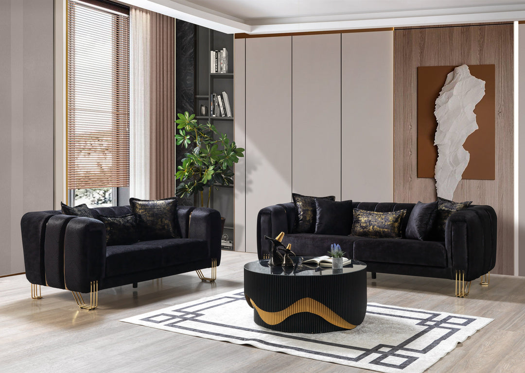 Santana Black Velvet Sofa 89" &amp; Loveseat 69"