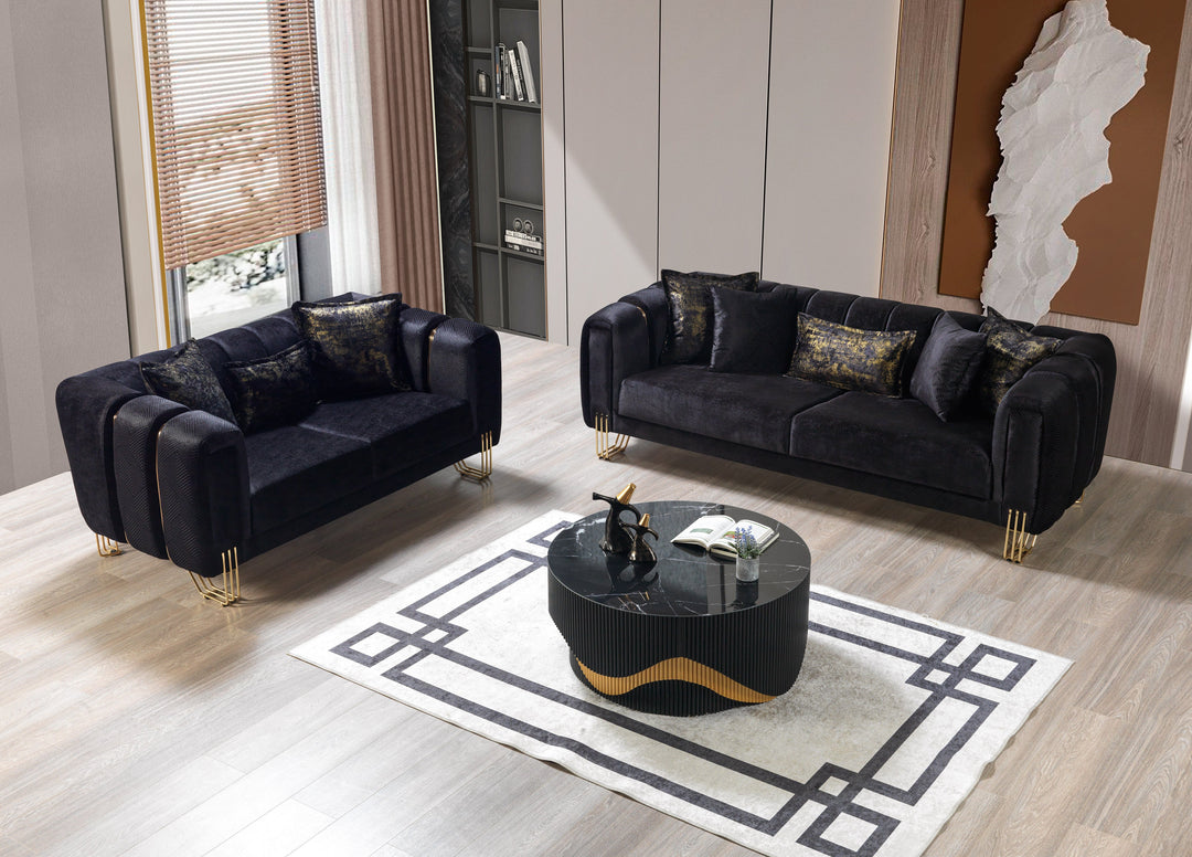 Santana Black Velvet Sofa 89" &amp; Loveseat 69"
