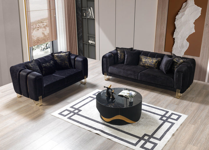 Santana Black Velvet Sofa 89" &amp; Loveseat 69"