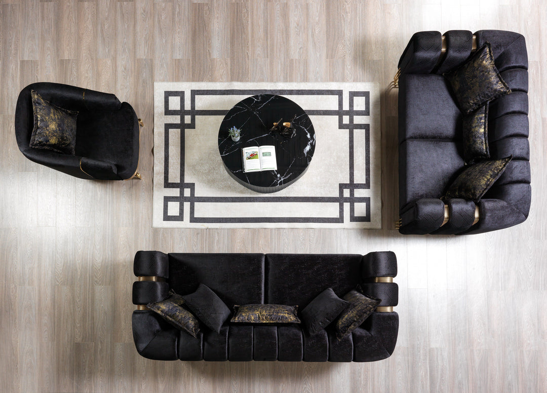 Santana Black Velvet Sofa 89" &amp; Loveseat 69"
