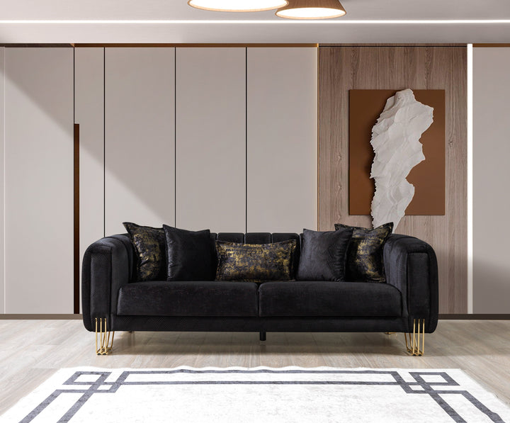 Santana Black Velvet Sofa 89" &amp; Loveseat 69"