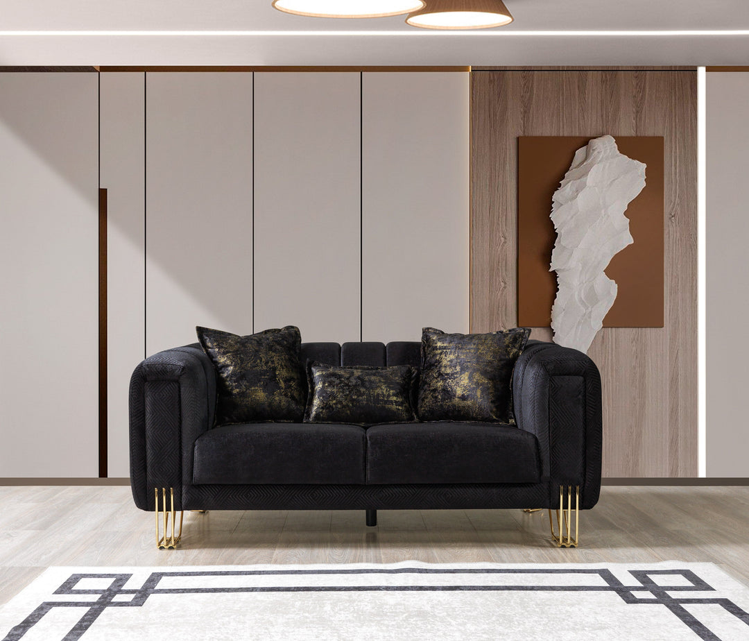 Santana Black Velvet Sofa 89" &amp; Loveseat 69"