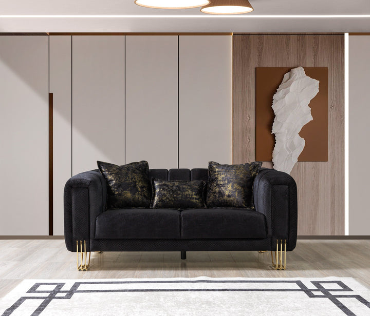 Santana Black Velvet Sofa 89" &amp; Loveseat 69"