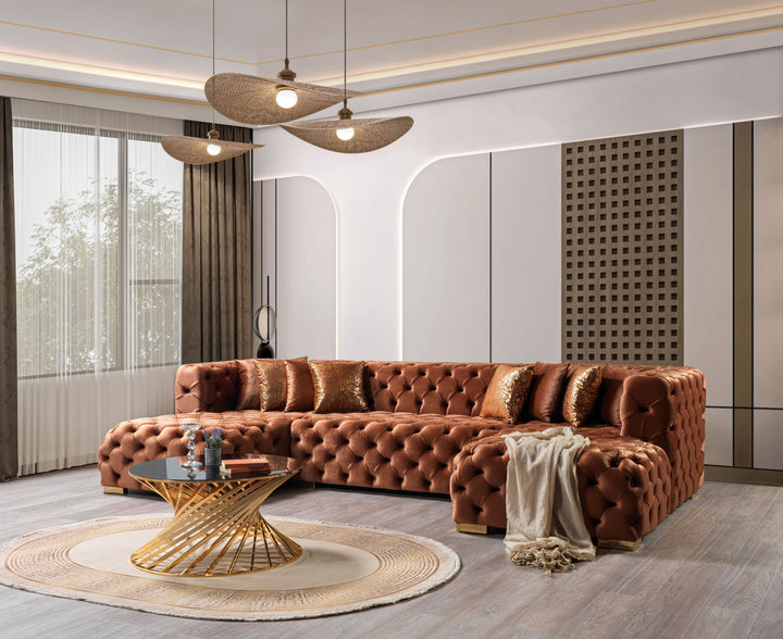 Neva Orange Velvet Double Chaise 138" Sectional [ETA: 8/20]