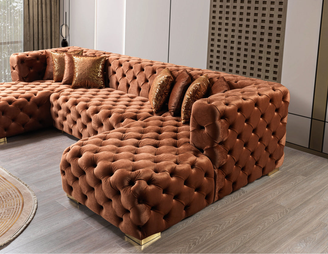 Neva Orange Velvet Double Chaise 138" Sectional [ETA: 8/20]