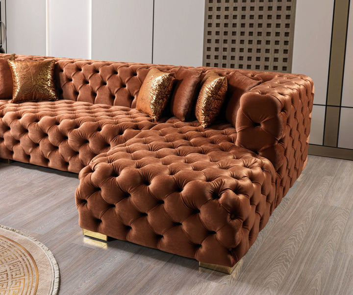 Neva Orange Velvet Double Chaise 138" Sectional [ETA: 8/20]