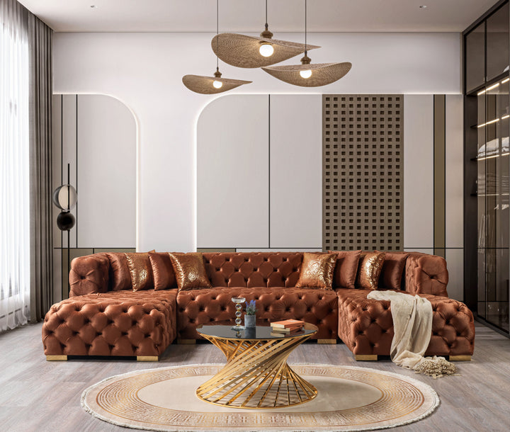 Neva Orange Velvet Double Chaise 138" Sectional [ETA: 8/20]