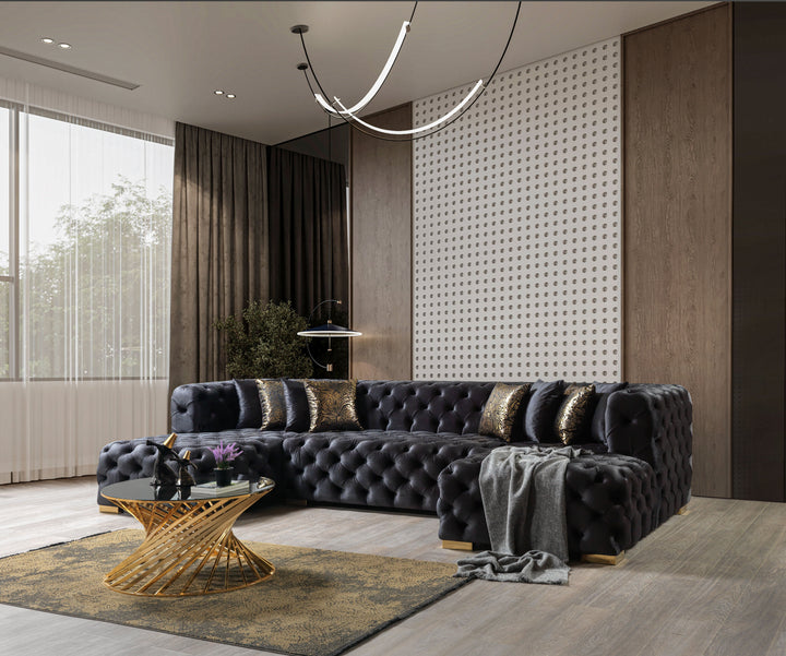 Neva Black Velvet Double Chaise 138" Sectional [ETA: 8/20]