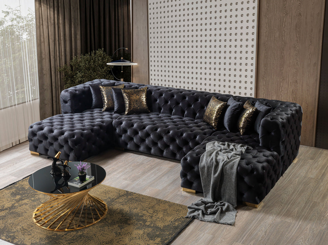 Neva Black Velvet Double Chaise 138" Sectional [ETA: 8/20]
