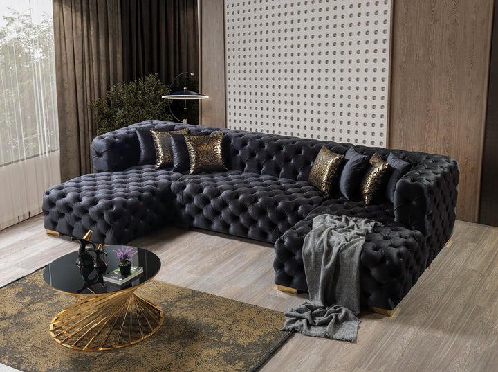 Neva Black Velvet Double Chaise 138" Sectional [ETA: 8/20]