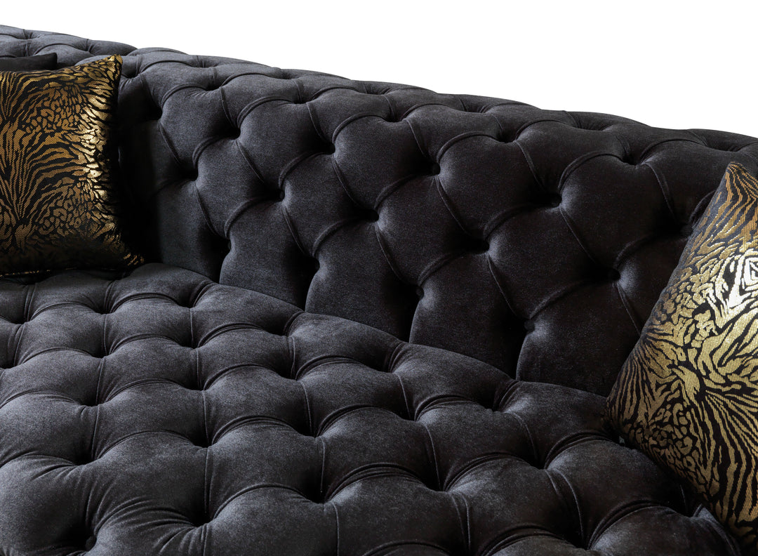 Neva Black Velvet Double Chaise 138" Sectional [ETA: 8/20]