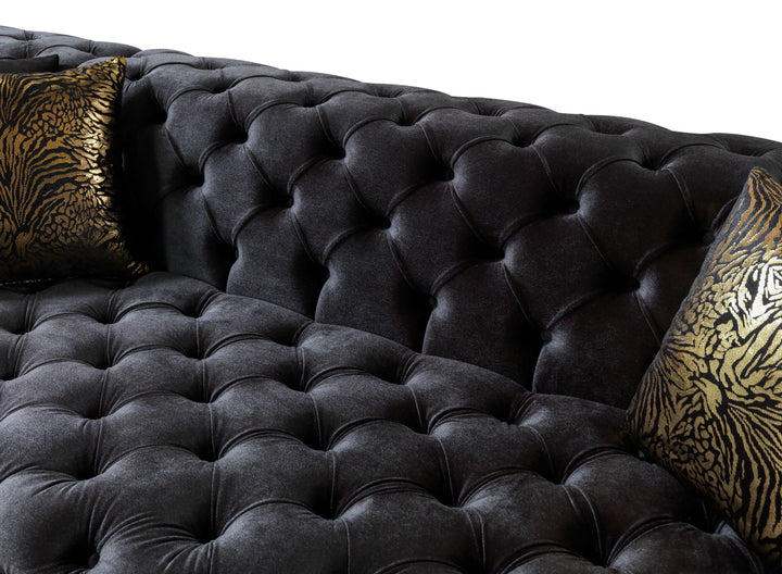 Neva Black Velvet Double Chaise 138" Sectional [ETA: 8/20]