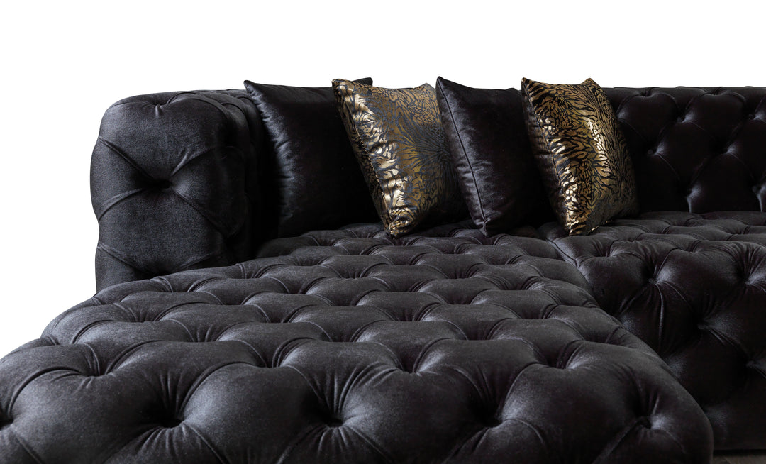 Neva Black Velvet Double Chaise 138" Sectional [ETA: 8/20]