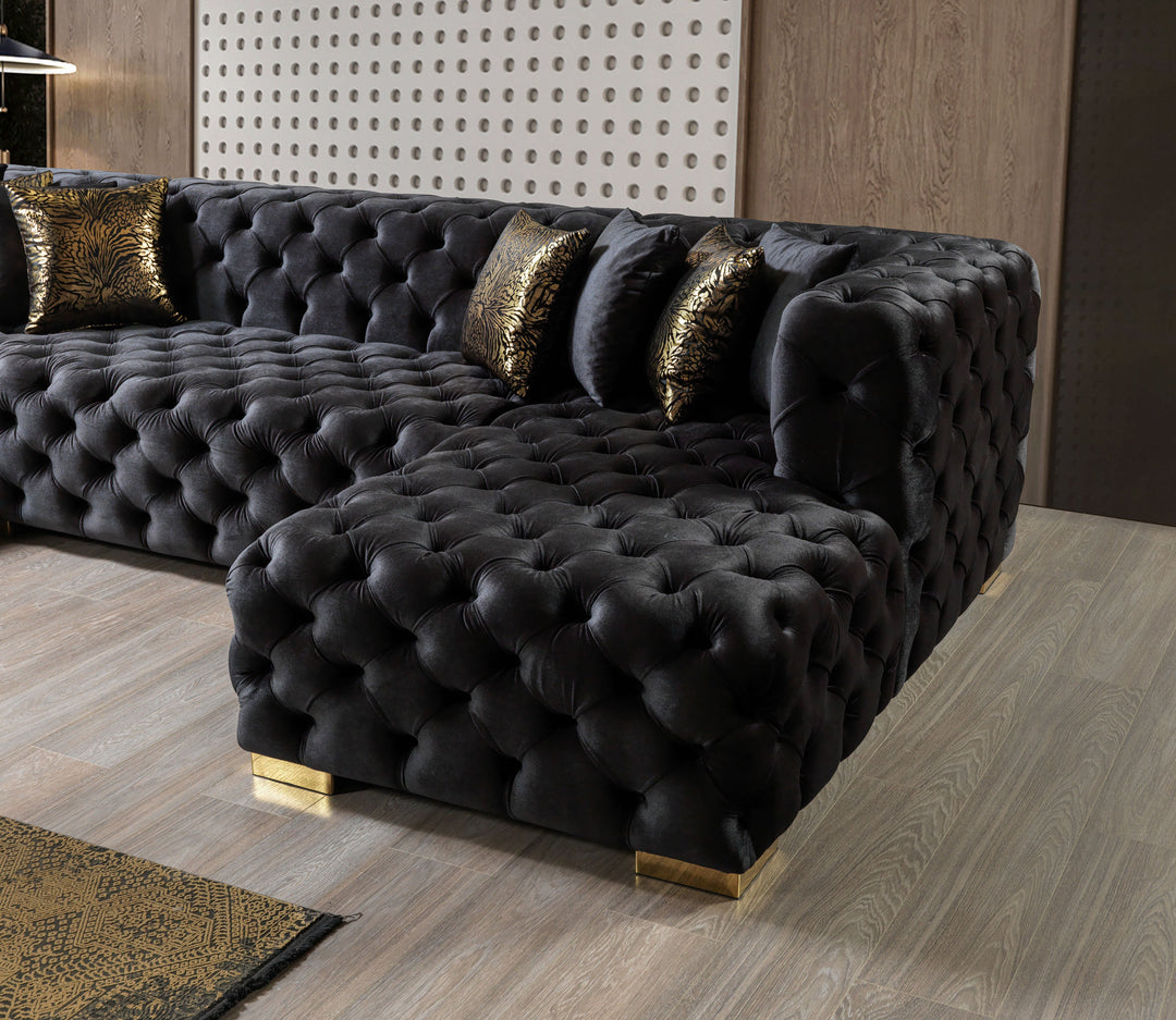 Neva Black Velvet Double Chaise 138" Sectional [ETA: 8/20]