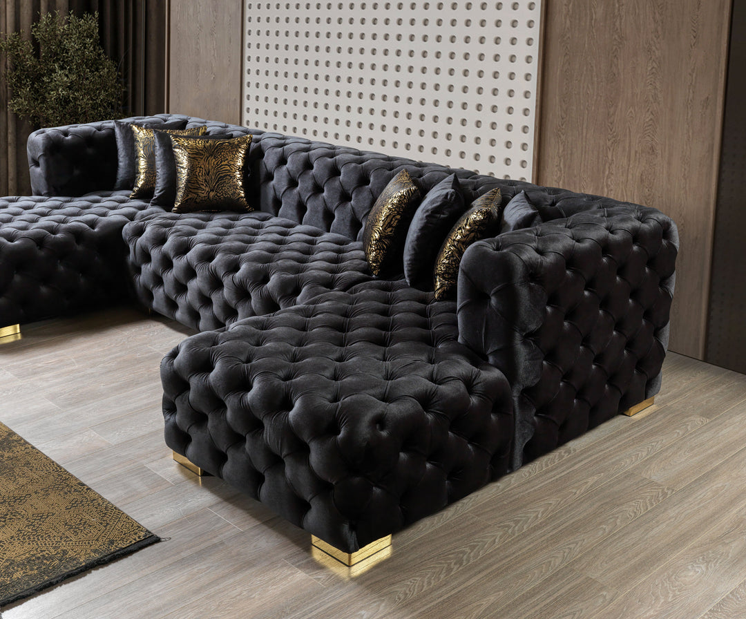 Neva Black Velvet Double Chaise 138" Sectional [ETA: 8/20]