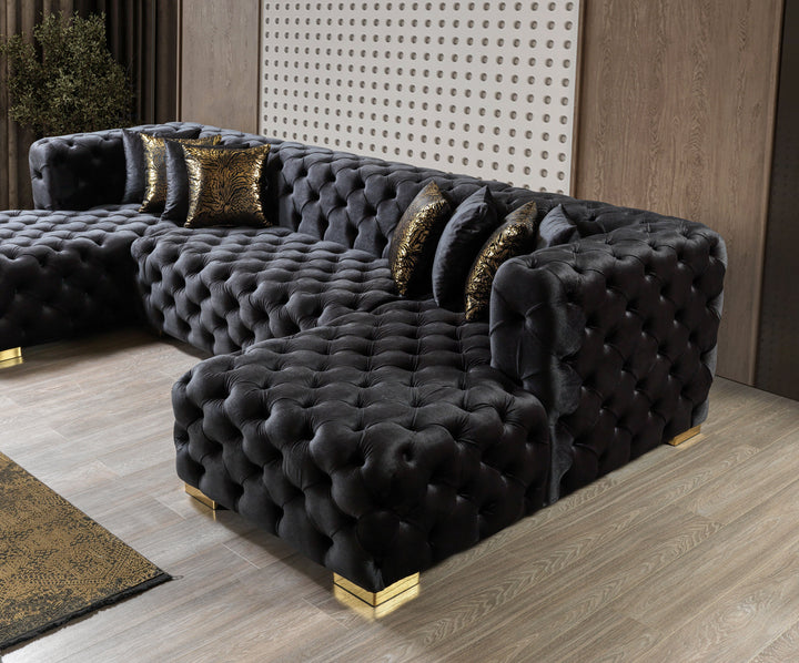 Neva Black Velvet Double Chaise 138" Sectional [ETA: 8/20]