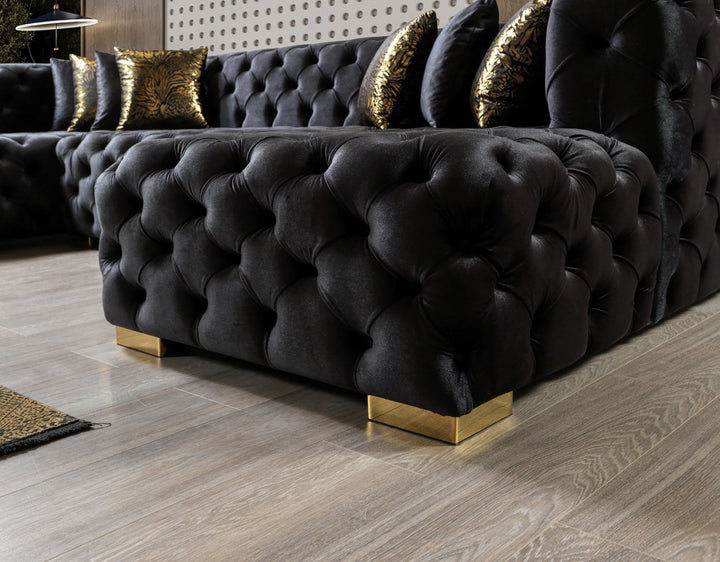 Neva Black Velvet Double Chaise 138" Sectional [ETA: 8/20]