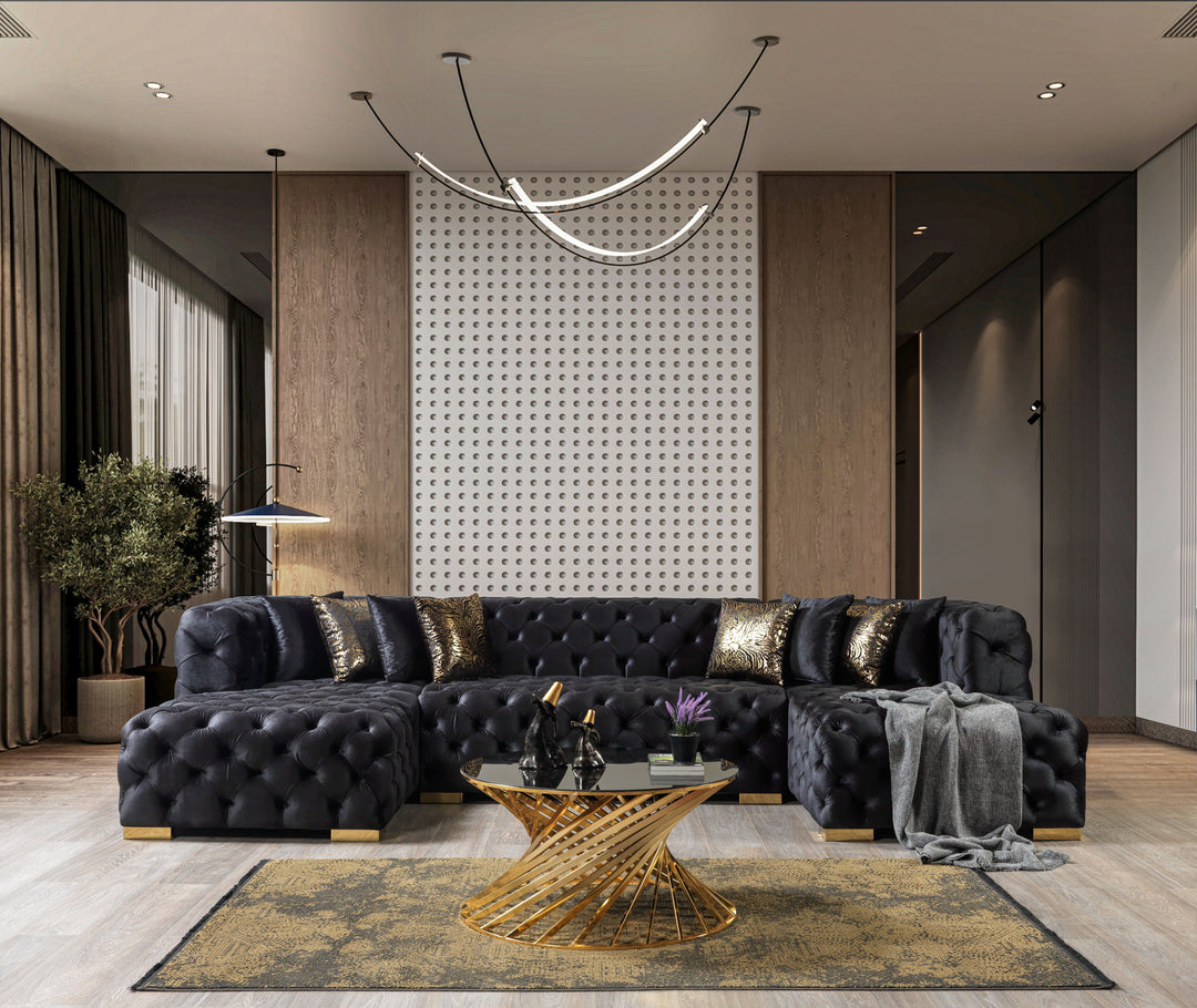 Neva Black Velvet Double Chaise 138" Sectional [ETA: 8/20]